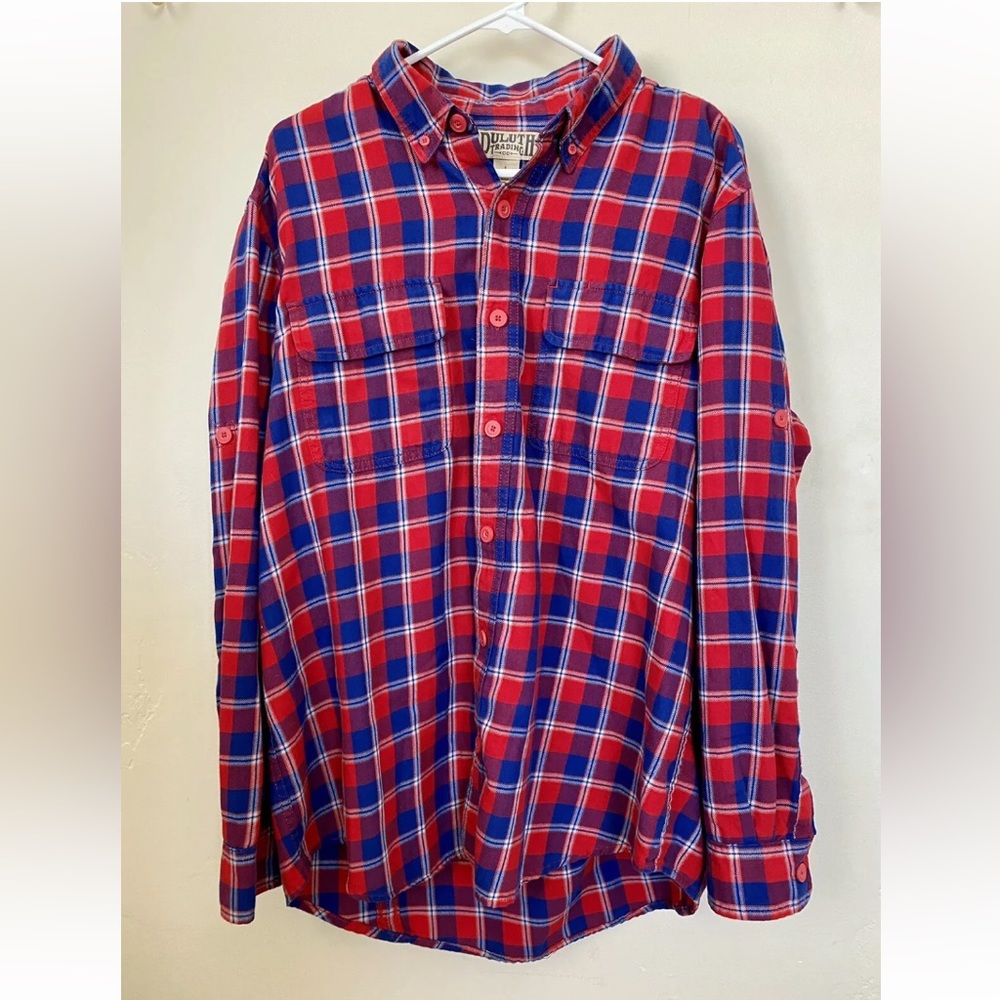 Duluth Trading Co Red & Blue Flannel Long Sleeve Shirt